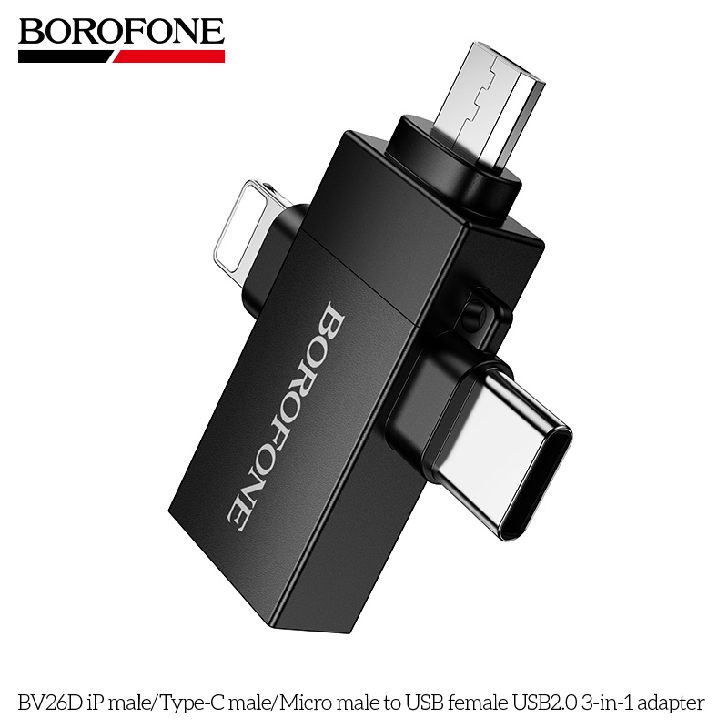 BOROFONE BV26D iPhone male/Type-C male/Micro male to USB female USB2.0 3-in-1 adapter