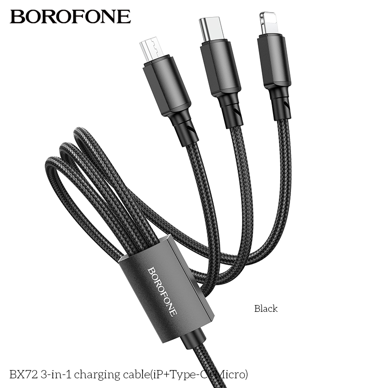 BOROFONE BX72 3-in-1 High Speed Charging Cable(iPhone +Type-C+Micro). 2A