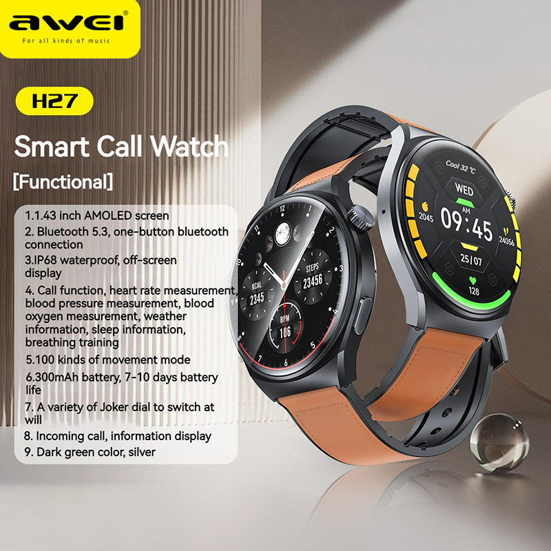 Awei H27 Smart Watch Bluetooth Call Fitness  Heart Rate Blood Oxygen Health Monitoring