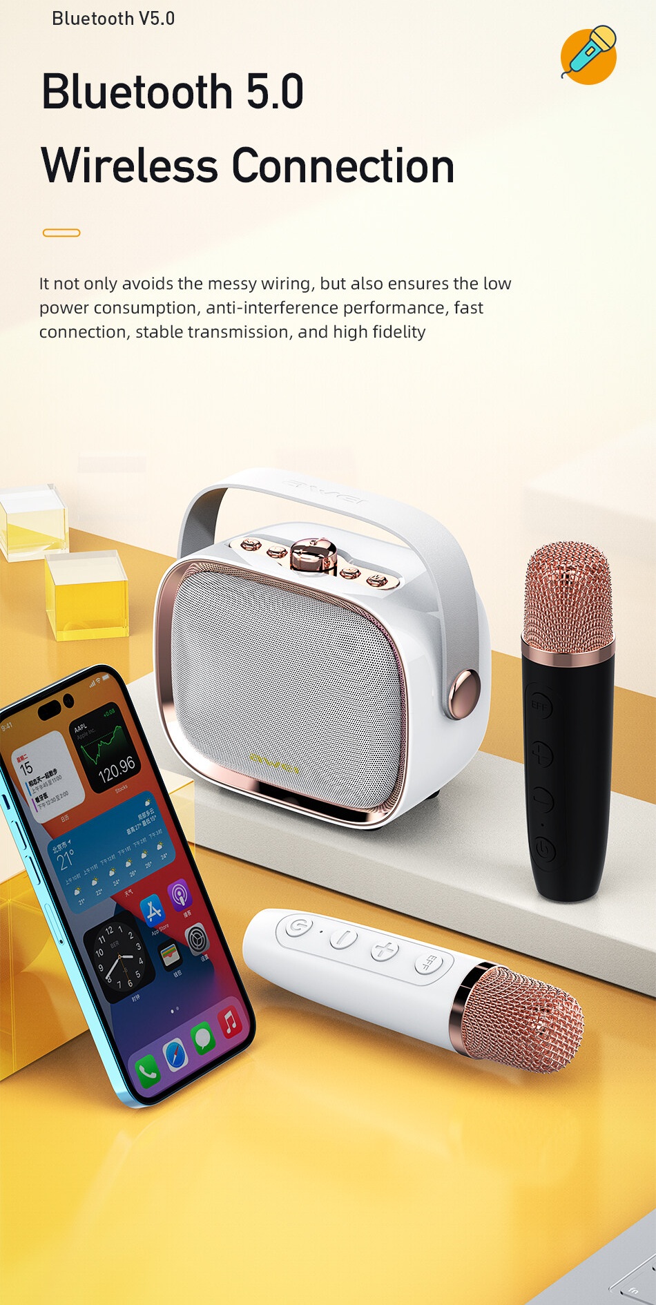 Awei Y889 Karaoke Bluetooth 5.0 Portable Speaker Microphone 360 Stereo Surround