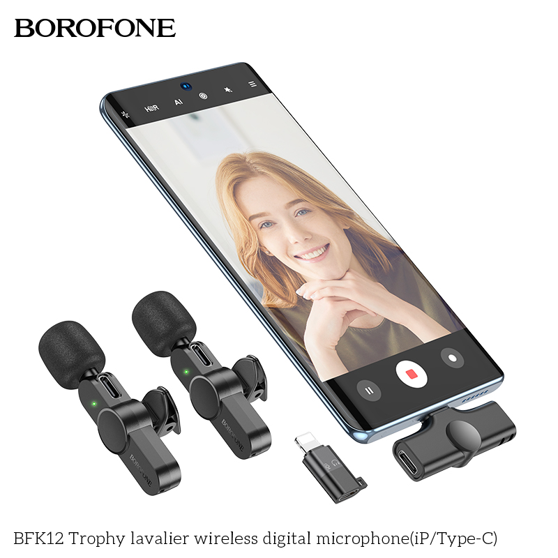 BOROFONE BFK12 Trophy Lavalier Wireless Digital Dual Microphone Type C (Minimum Order Quantity :10)