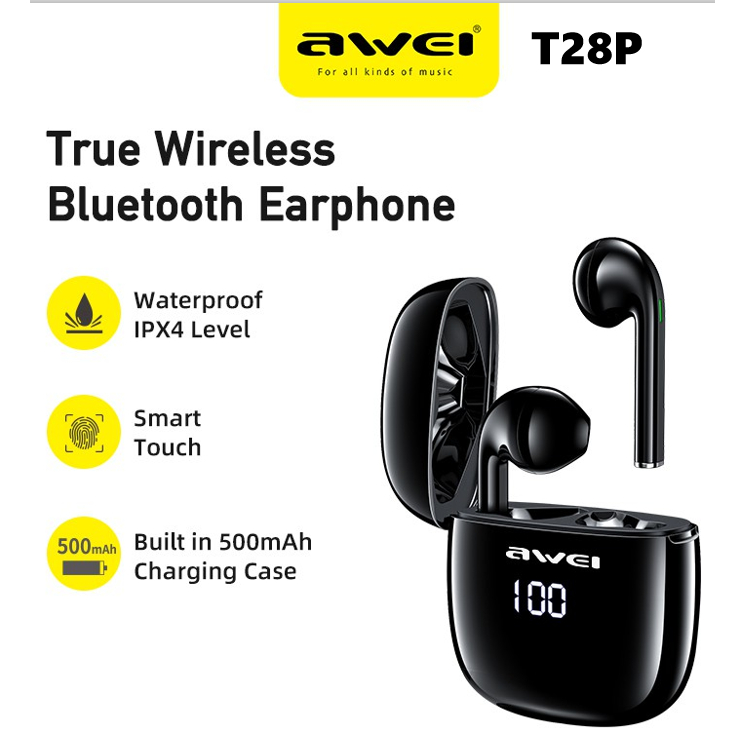 Awei T28P True Wireless Stereo Bluetooth Earphones Light Weight Built In Mic Touch Control