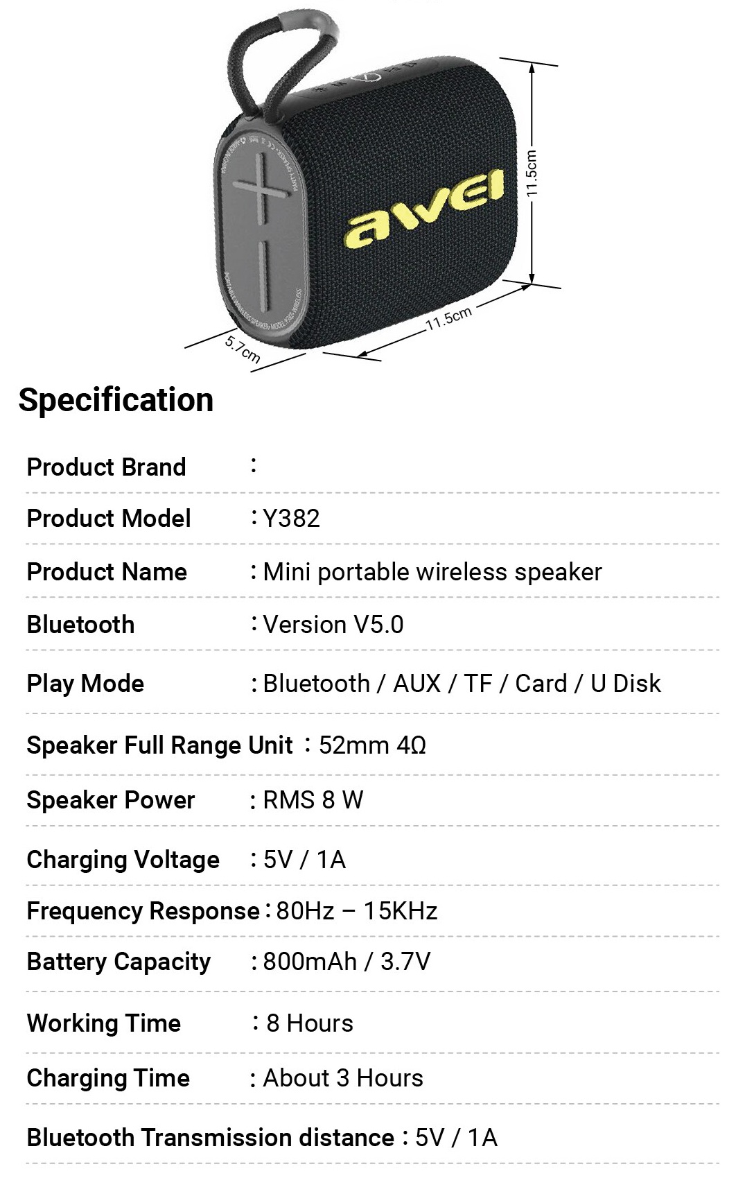 Awei Y382 Bluetooth Mini Portable Outdoor Wireless Speaker  Exellent Sound Quality