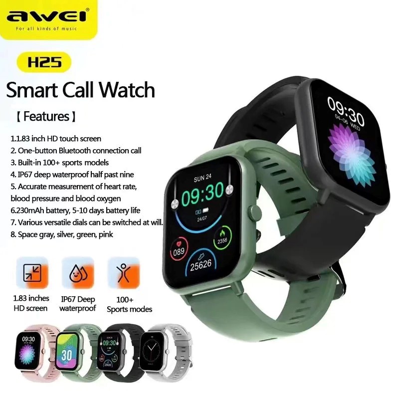 Awei H25 Smartwatch 1.83”  Bluetooth Call 24-hour Health Monitoring