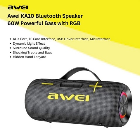 Awei KA10 Bluetooth Speaker Super Bass60W IPX5 Waterproof Outdoor Party Support TF Card Aux 