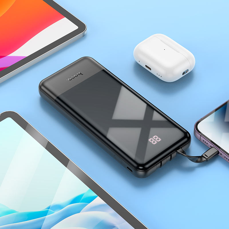 hoco J114 10,000mAh Power Bank 2A  Built In Cable and  Type-C IPH Micro 3-in-1