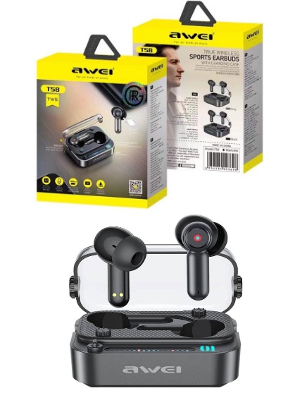 Awei T58 TWS Bluetooth 5.3 Transparent Case Wireless Gaming Earphones
