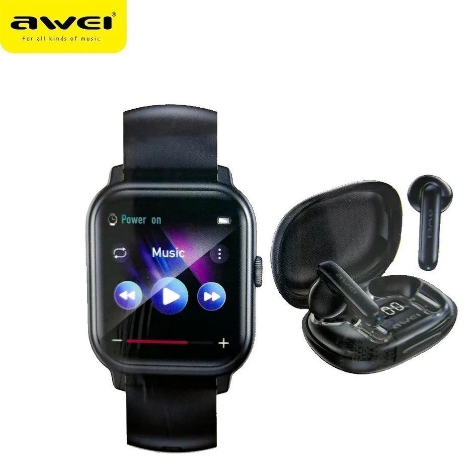 Awei HE-5 Earbuds Smart Watch 2 in 1 Set Music Watch Set 