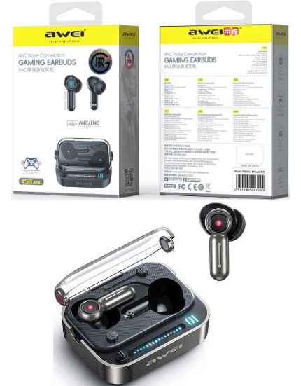 Awei T58 ENC Earbuds Bluetooth 5.3 Transparent Case Wireless Gaming Earphones