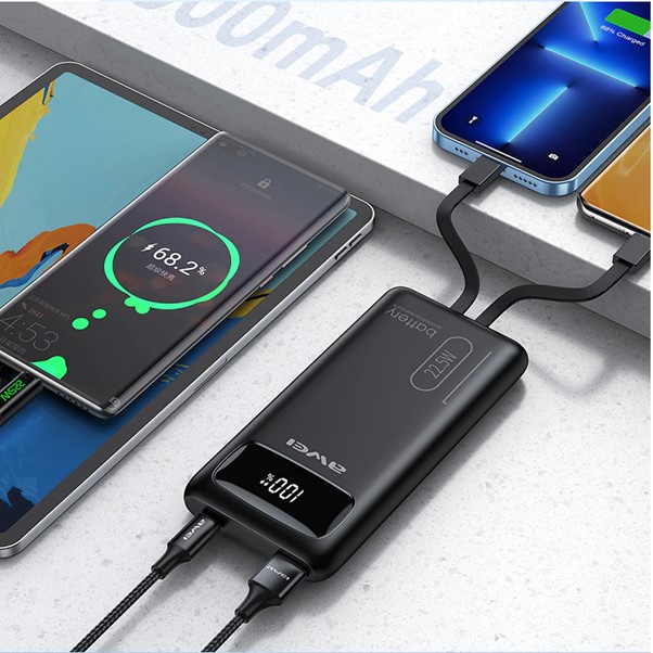 Awei P168K 10,000mAh 22.5w Portable PoweBank Fast Charging With Type-C Light Cable