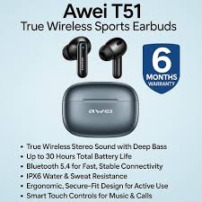 Awei T51 True Wireless Bluetooth Earphones IPX6 Waterproof 