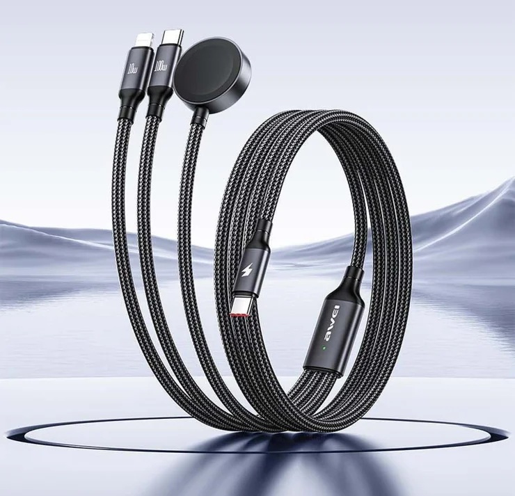 Awei W23 3-in-1 Charging Cable Magnetic Wireless Compatible For Watch Type C  For Tablet