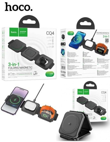 hoco CQ4 3 in 1 Magnetic Wireless Fold-able Charger for Handphone & Watch