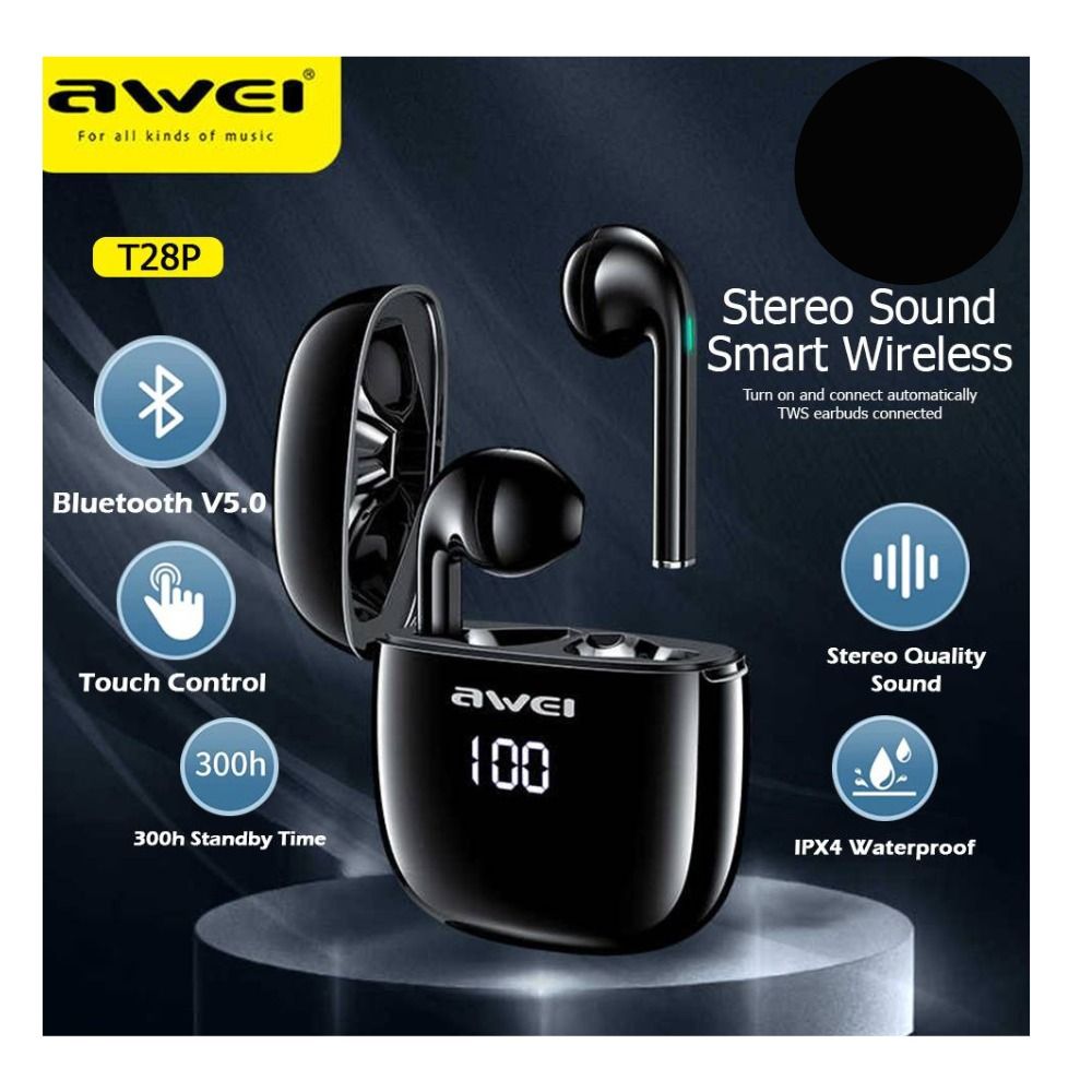 Awei T28P True Wireless Stereo Bluetooth Earphones Light Weight Built In Mic Touch Control