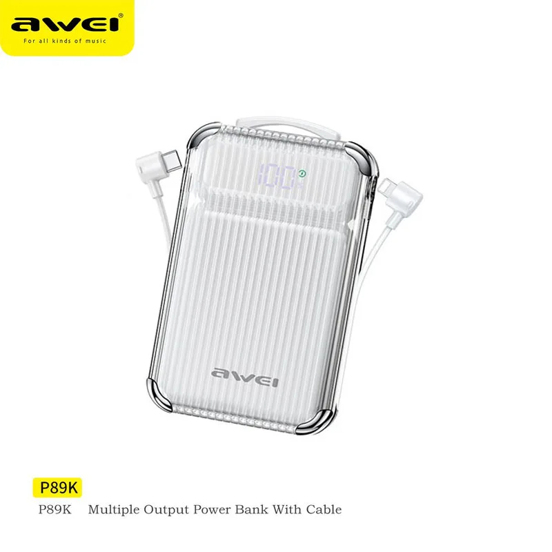 Awei P89K 10,000mAh Power Bank 20W+22.5W PD+QC Fast Charge Mini Light weight with cables