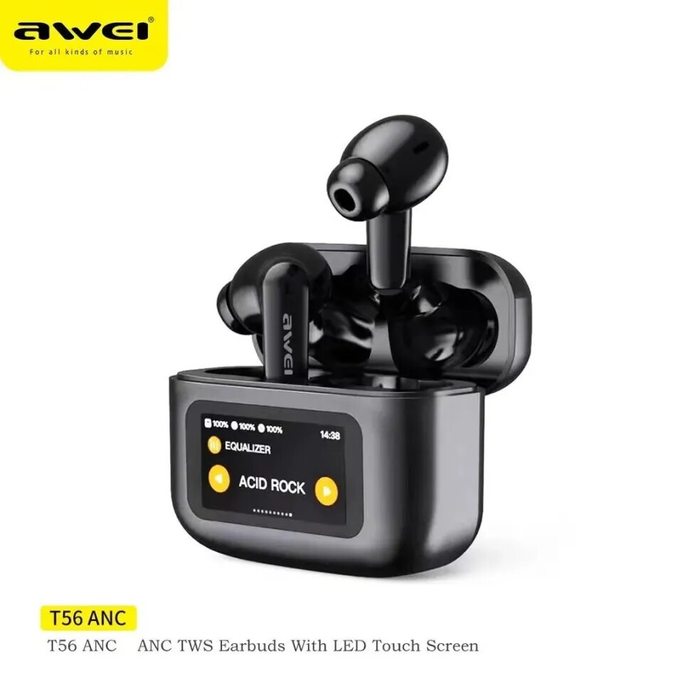 Awei T56 ANC+ENC Bluetooth 5.4 Earphones Smart Touch Noise Cancelling Earbuds With Mic