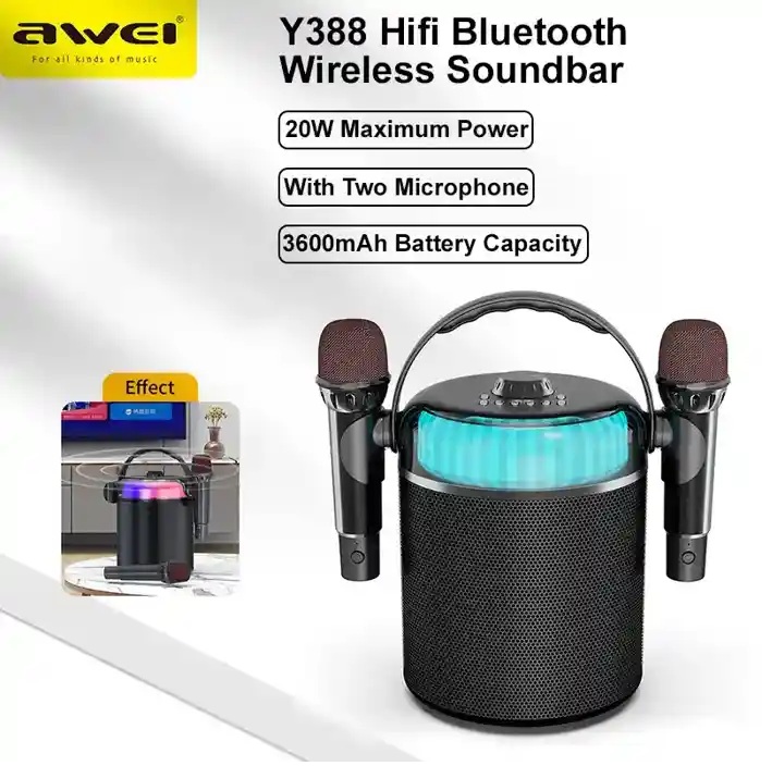 Awei Y388 Karaoke Wireless Bluetooth Speaker with 2 Microphones