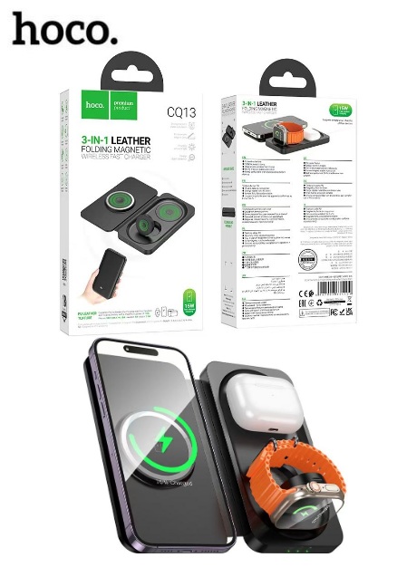hoco CQ13 15W Magnetic Wireless Charger 3 in 1 Travel Folding for Phones