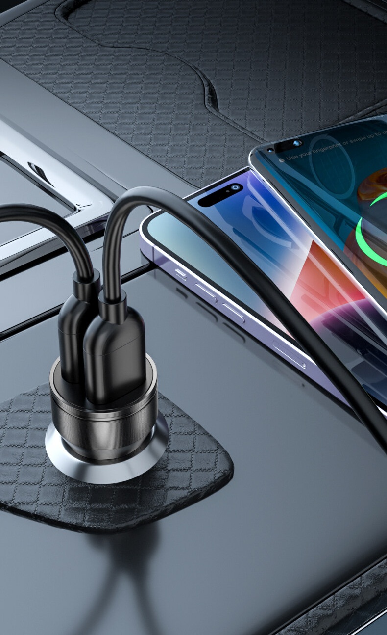 Awei C-855 Fast Car charger Aluminum Alloy Dual port fast for phones ,Tablets & iPads
