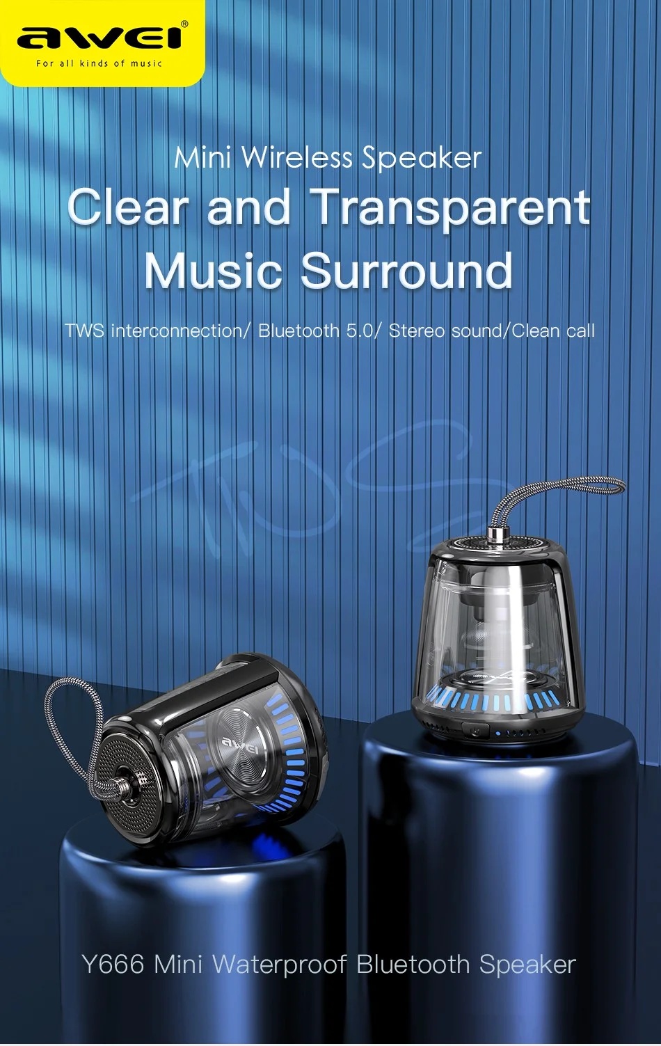 Awei Y666 Portable Bluetooth Speaker Bass Subwoofer 3D Stereo IPX5 Waterproof 