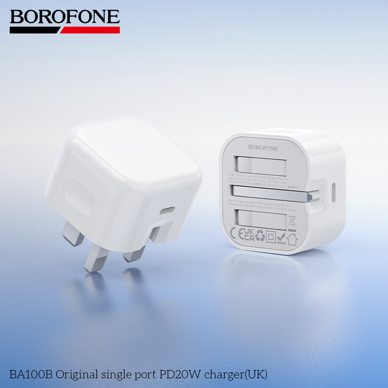 BOROFONE BA100B Original Single Port PD20W Fast Charger(UK), Type C