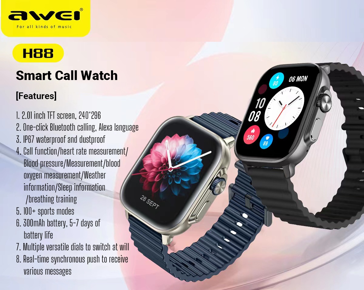 Awei H88 Smart Watch 2.01"HD TFT Screen Blood Pressure Heart Rate Sleep Monitoring