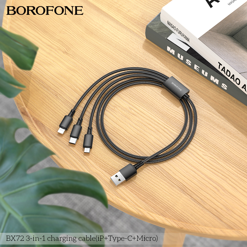 BOROFONE BX72 3-in-1 High Speed Charging Cable(iPhone +Type-C+Micro). 2A