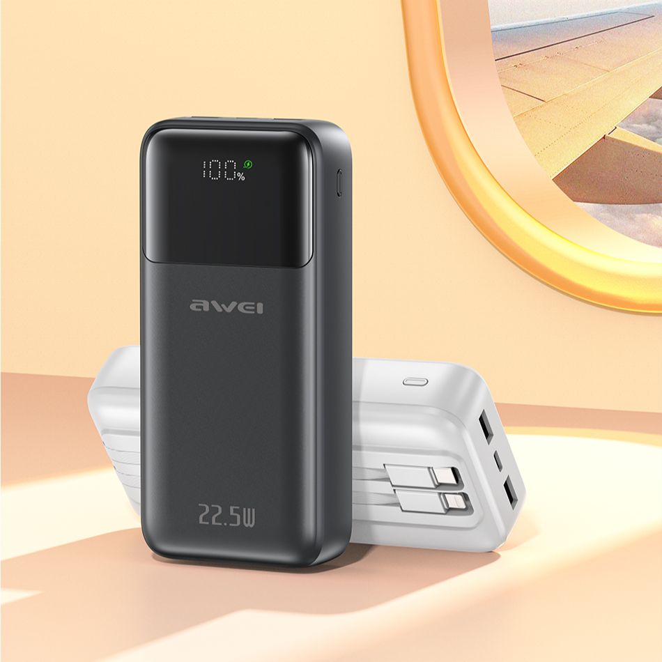 Awei P107K 20,000mAh 5-in-1 Power Bank With Type C & Lightning Cable PD22.5W Fast charge