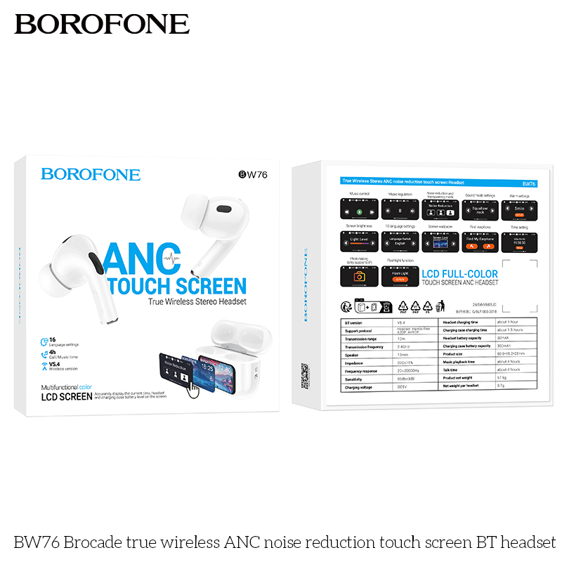 BOROFONE BW76 Brocade true wireless ANC noise reduction touch screen BT headset