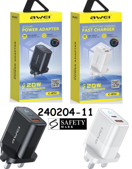 Awei C-851 45W Fast Charging Charger Power Adapter Local Safety Mark