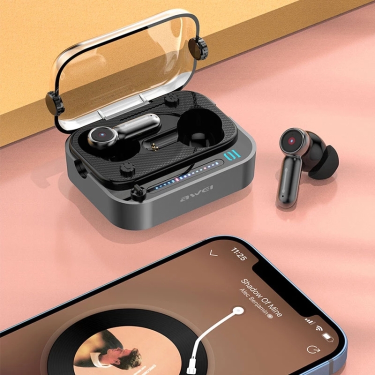Awei T58 TWS Bluetooth 5.3 Transparent Case Wireless Gaming Earphones