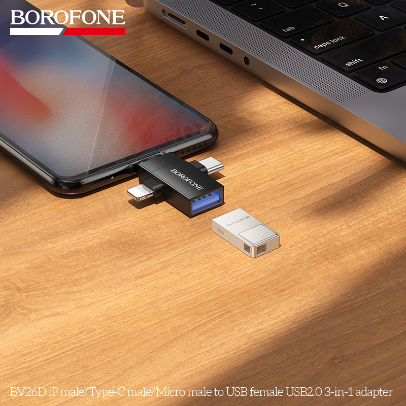 BOROFONE BV26D iPhone male/Type-C male/Micro male to USB female USB2.0 3-in-1 adapter