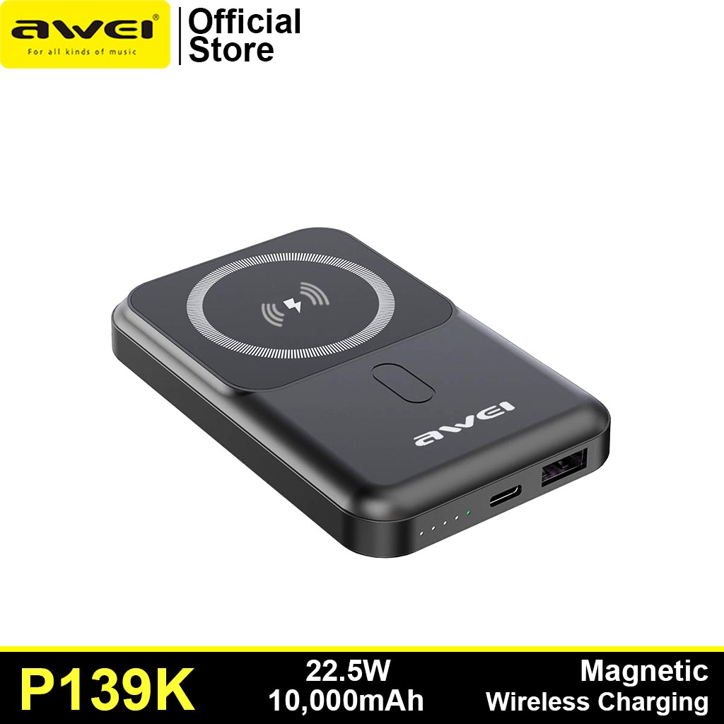 Awei P139K 10,000 Magnetic Wireless Charging Power Bank with Stand