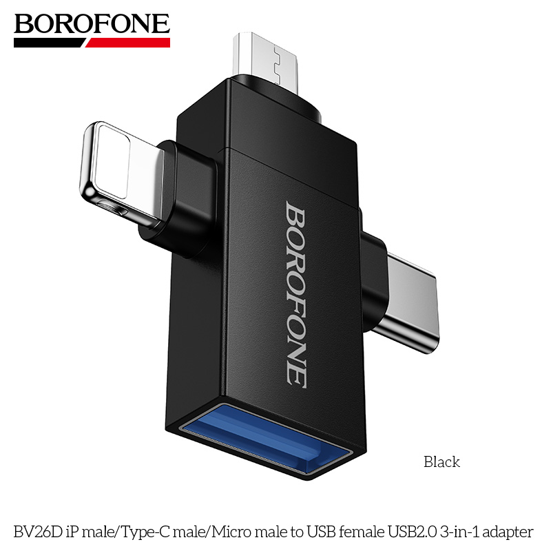 BOROFONE BV26D iPhone male/Type-C male/Micro male to USB female USB2.0 3-in-1 adapter