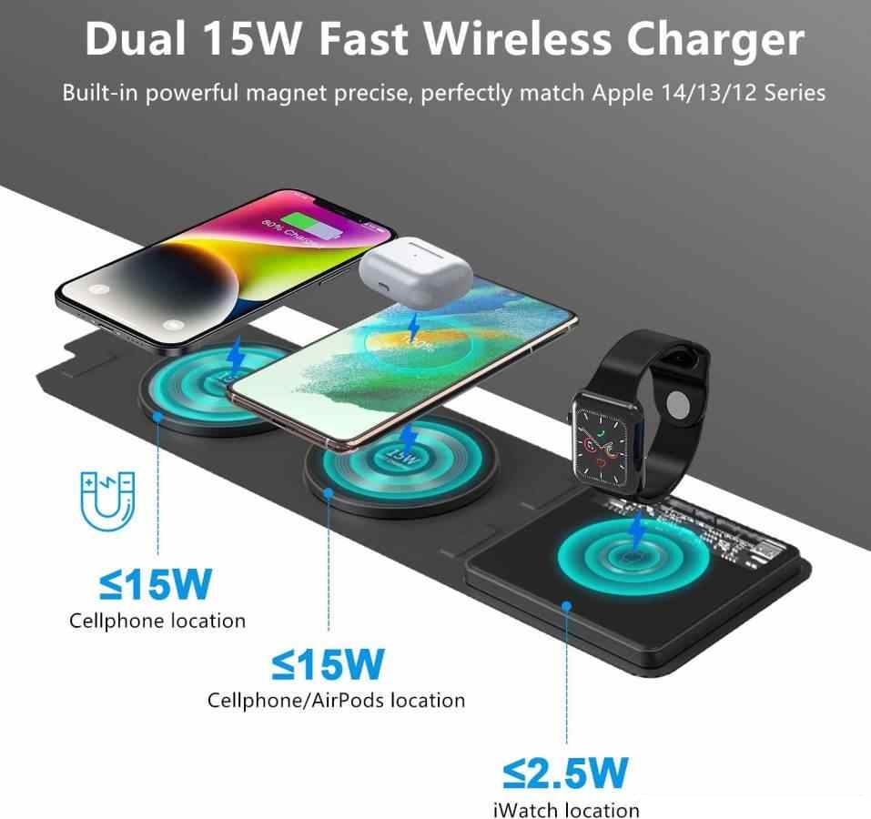 hoco CQ4 3 in 1 Magnetic Wireless Fold-able Charger for Handphone & Watch