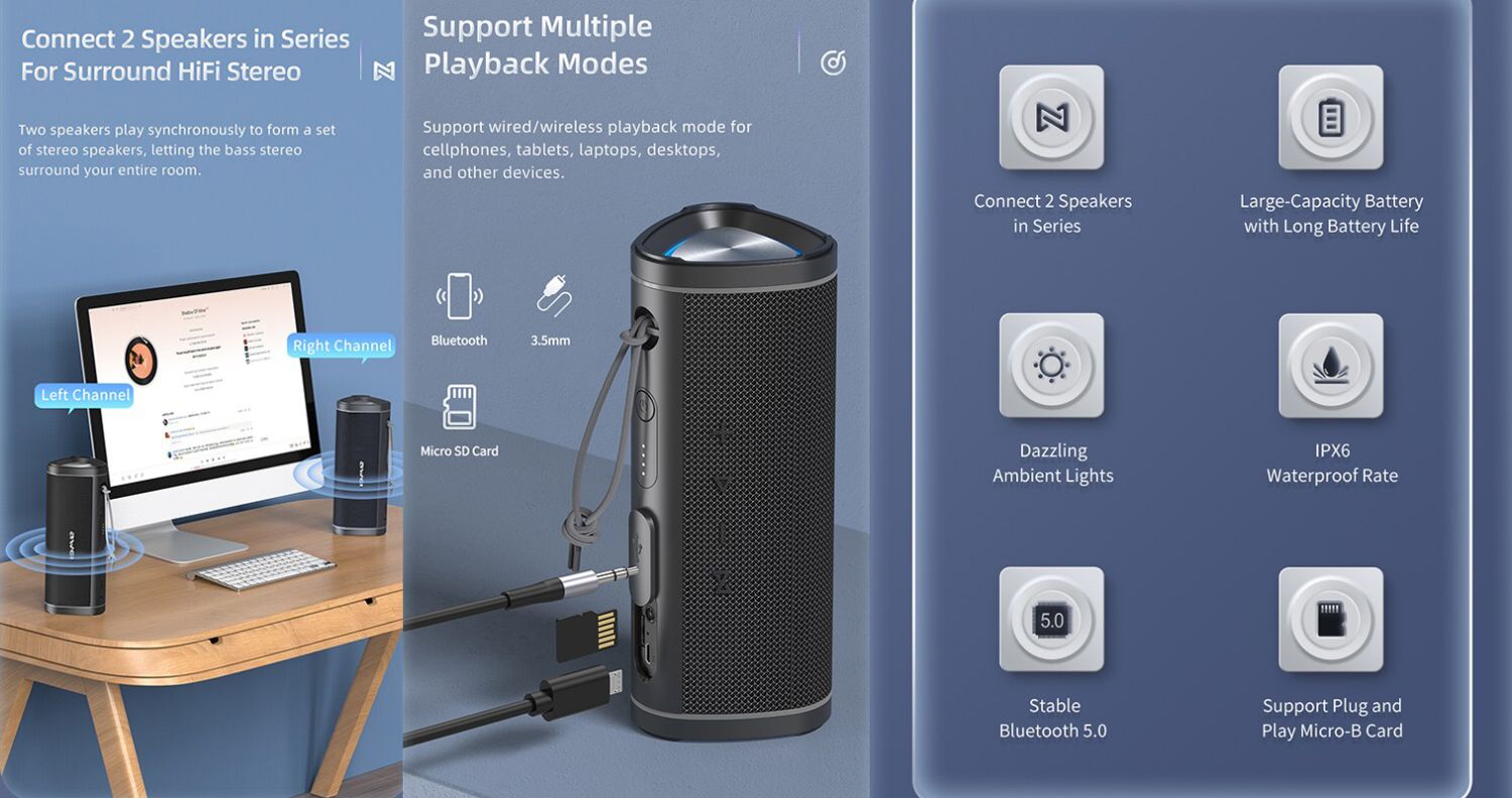 Awei Y331 Bluetooth 5.0  Speaker 10W  5.0 Charging USB AUX TF Card Pairing Sound stereo