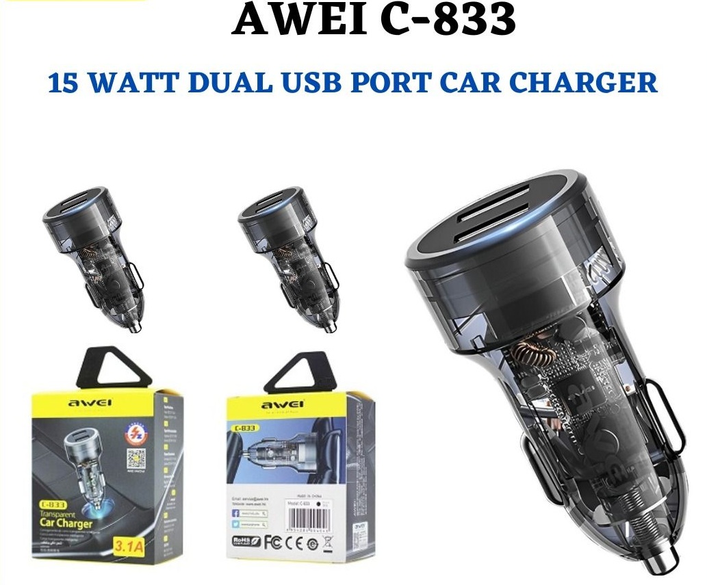 Awei C-833 Super Fast Charge Car Charger DUAL Quick USB Car Charger