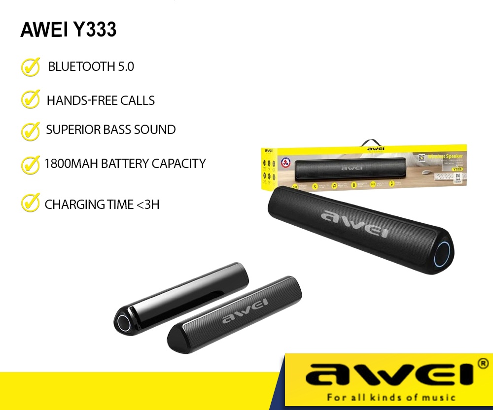 Awei Y333 Bluetooth 5.0 Speaker Superior Bass Soundbar for Home/Theatre Aux TF Card