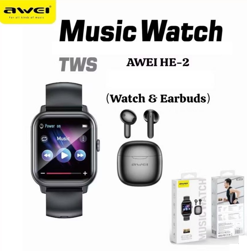 Awei HE-2 Smart Watch + Earbuds 2 in 1 Sport Music Combo