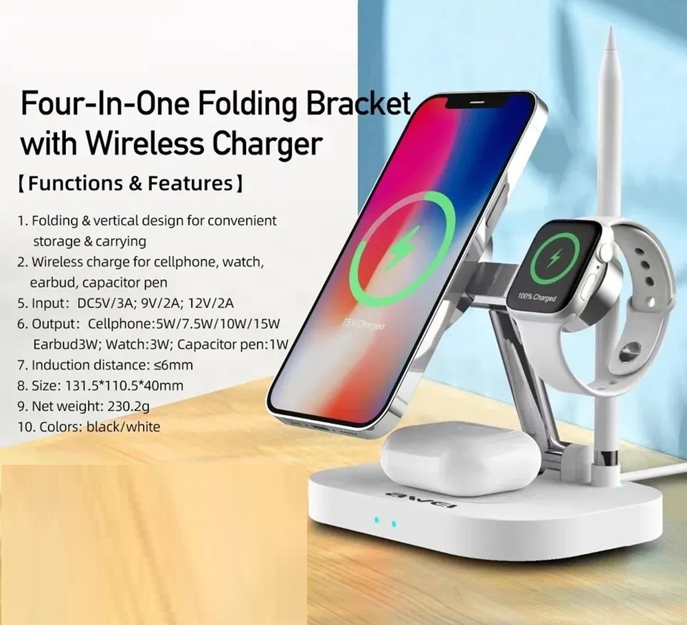 Awei W22 3-in-1 Magnetic Wireless Charger for Smartphones, Earbuds and Smartwatches 