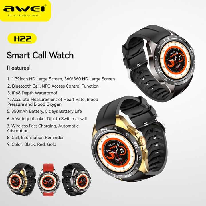 Awei H22 Bluetooth Call Smart Watch IP68 Waterproof 1.82" Heart Rate Blood Pressure Monitoring