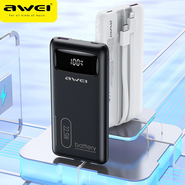 Awei P168K 10,000mAh 22.5w Portable PoweBank Fast Charging With Type-C Light Cable