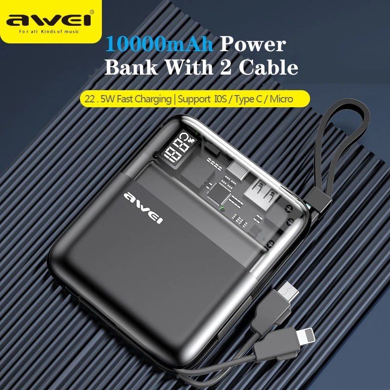 Awei P149K 10,000mAh Power Bank Built In Cable PowerBank 22.5W Fast Charging 