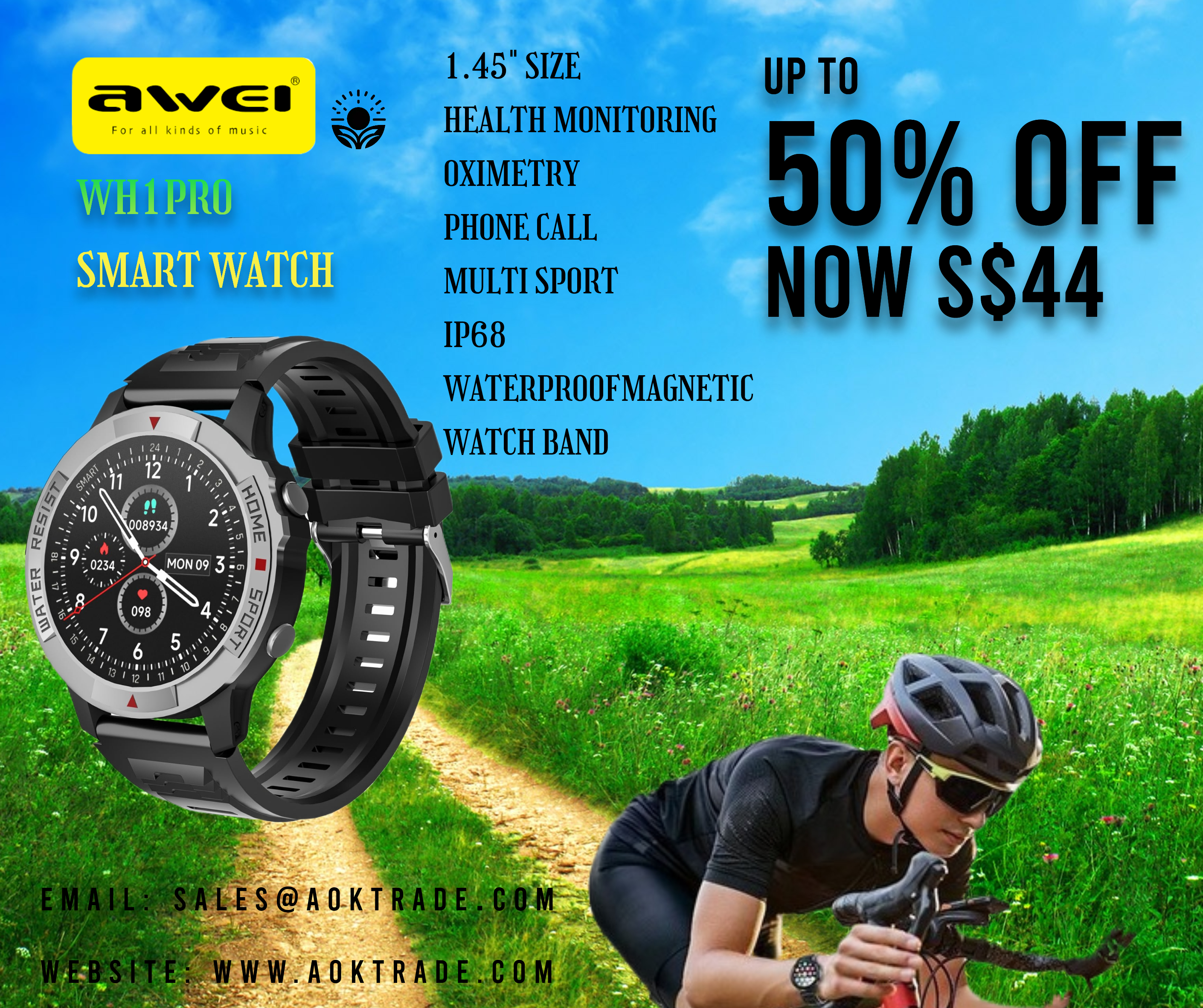 Awei WH1 Pro Smart Watch 1.45" Touchscreen, Heart Rate & Sleep Tracking