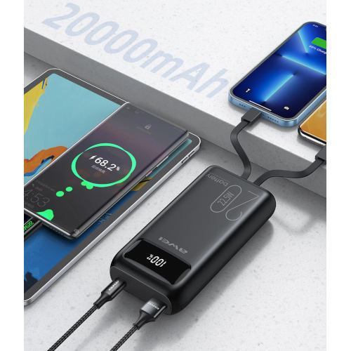 Awei P169K 20,000mAh Power Bank  Fast Charger Built in Type C Cable & Digital Display 