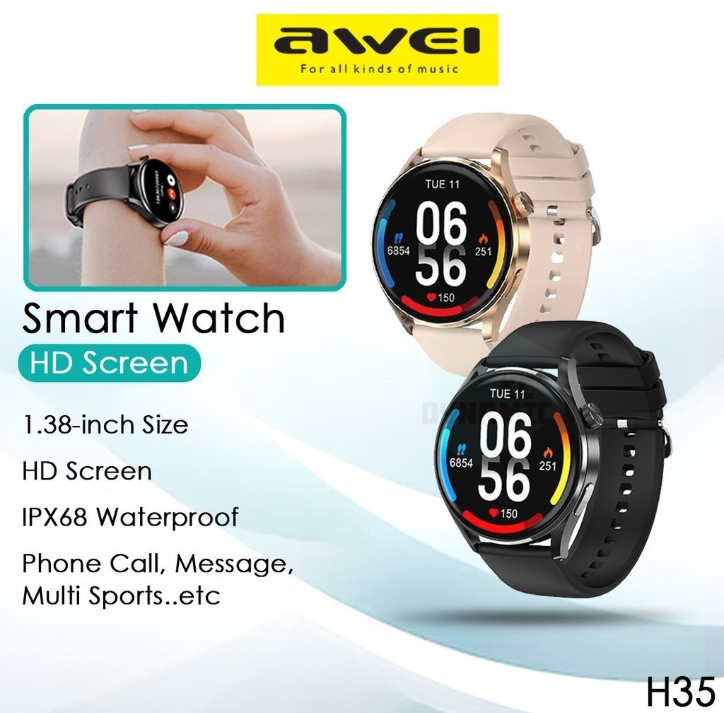Awei H35 Smart Watch Touch Screen Bluetooth Call Heart Rate Blood Oxygen monitoring 
