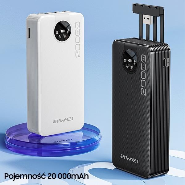 Awei P134K 20,000mAh 2.1A Power Bank With Cable &Type-C , Micro 4-in-1 Fast Charging 