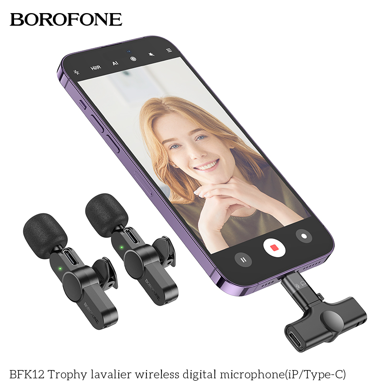 BOROFONE BFK12 Trophy Lavalier Wireless Digital Dual Microphone Type C (Minimum Order Quantity :10)