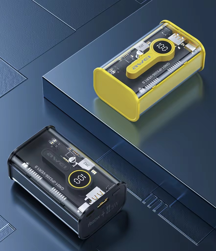 Awei P165K 10,000mAh Transparent Power Bank High Capacity High Speed Charge with LED Display