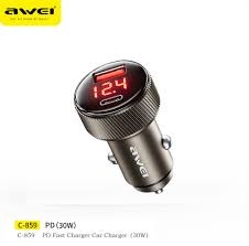 Awei C-859 First Car Charger QC PD 30W 12V-24V Charging Multiple Protections